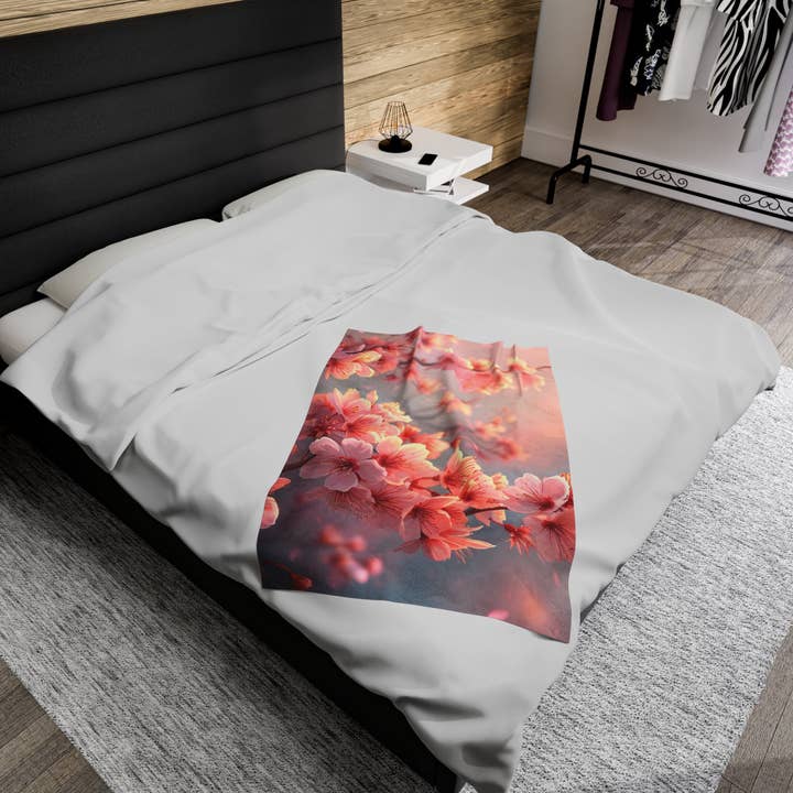 Love Laugh and Gather Together LLC - Wholesale Bedding Blanket - Cherry Blossoms in Bloom Blanket