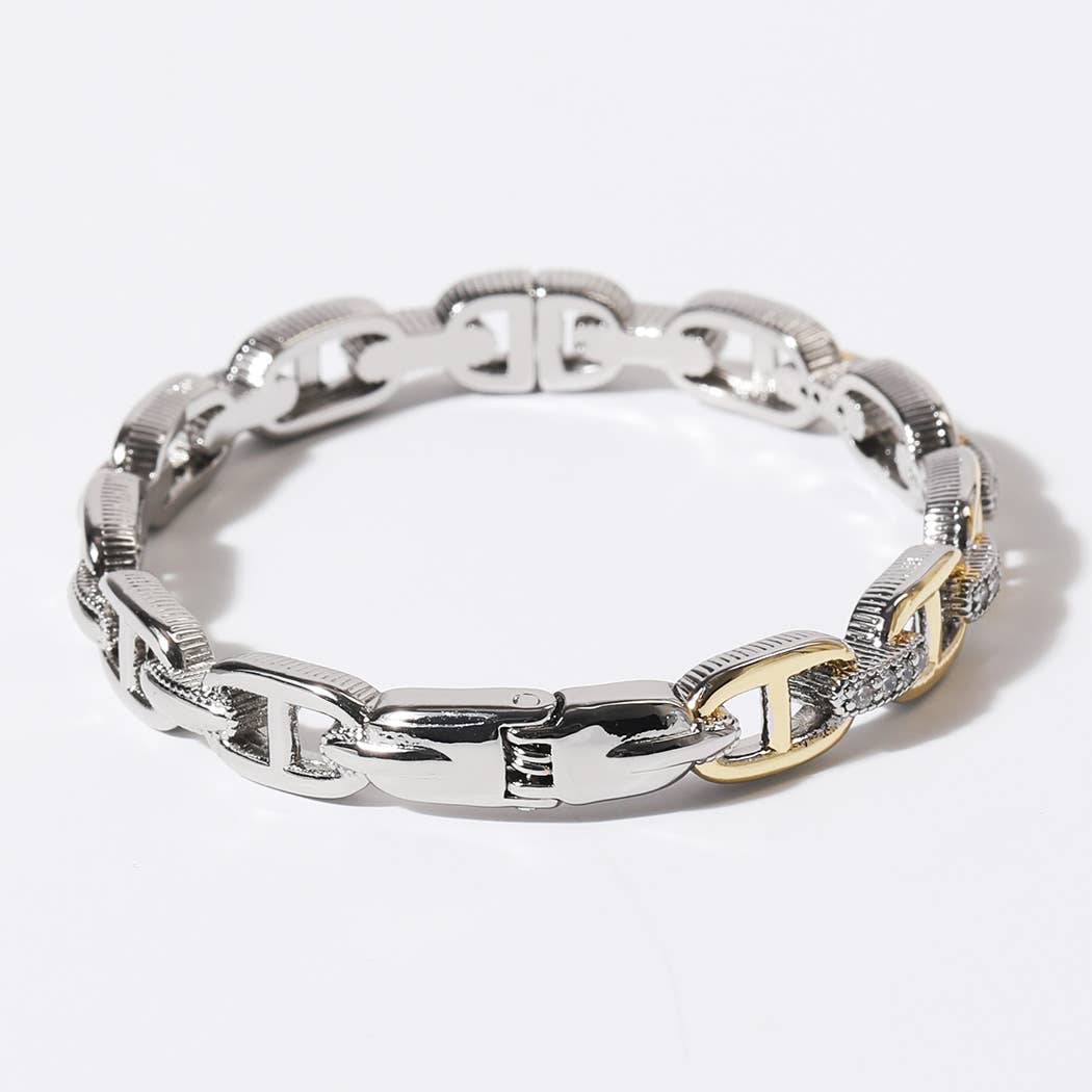 BG Two-Tone Linked Chain Design Gold Plated Bracelet for wholesale on Faire3