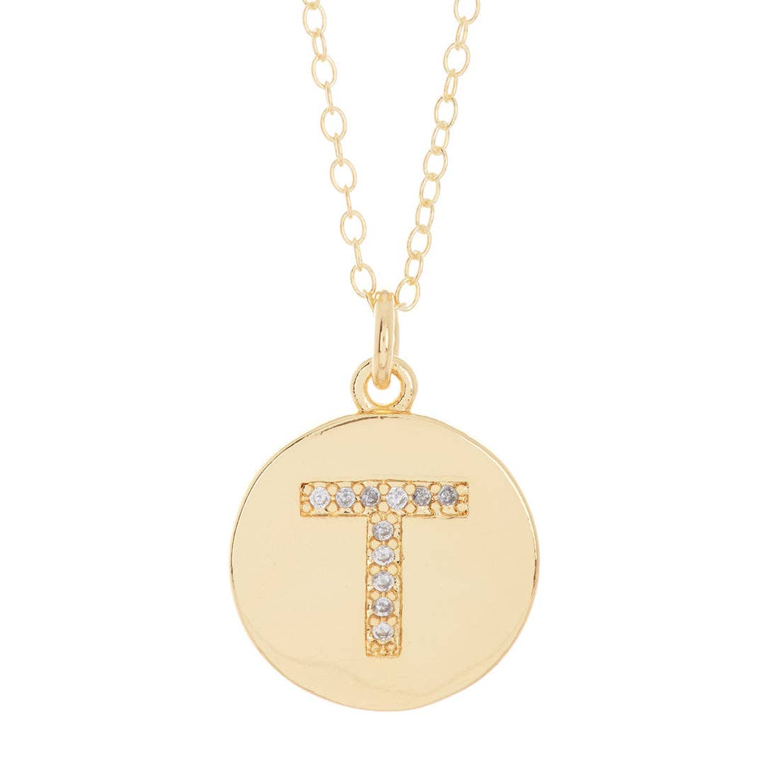 Adornia - Wholesale Halskettinghanger - Initial Pave Disc Ketting zilver goud21