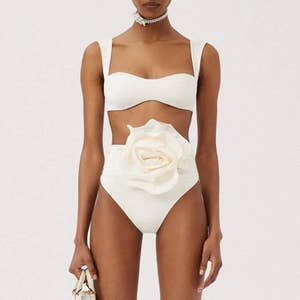 One-Shoulder Bow Tie One-Piece Swimsuit in Colorblock – Hermoza