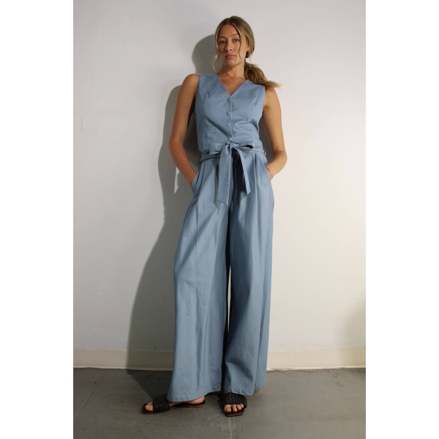 BLUE HAZE COTTON VEST AND PANTS SET for wholesale on Faire5