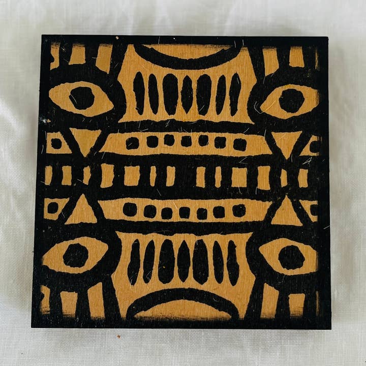 Set of 2 Wood Art Coasters - Ogoni Print for wholesale by Yetunde Rodriguez Design (Yaytoonday)