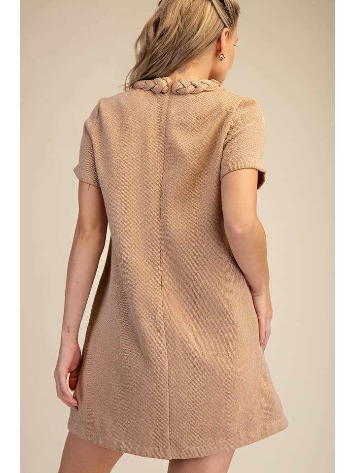 Glam - Wholesale Dress - Women's - Round Neck Twist Trim Mini Dress13