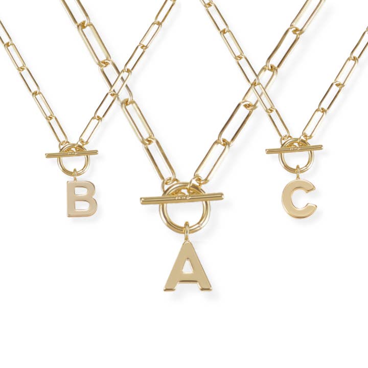 Natalie Wood Designs - Wholesale Pendant/Charm Necklace - Toggle Initial Necklace Pre-Pack, Gold2