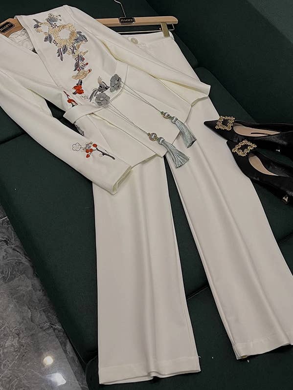 Vintage Chinese-Style Embroidered Blazer & Wide-Leg Pants for wholesale by Fiona Secret Closet