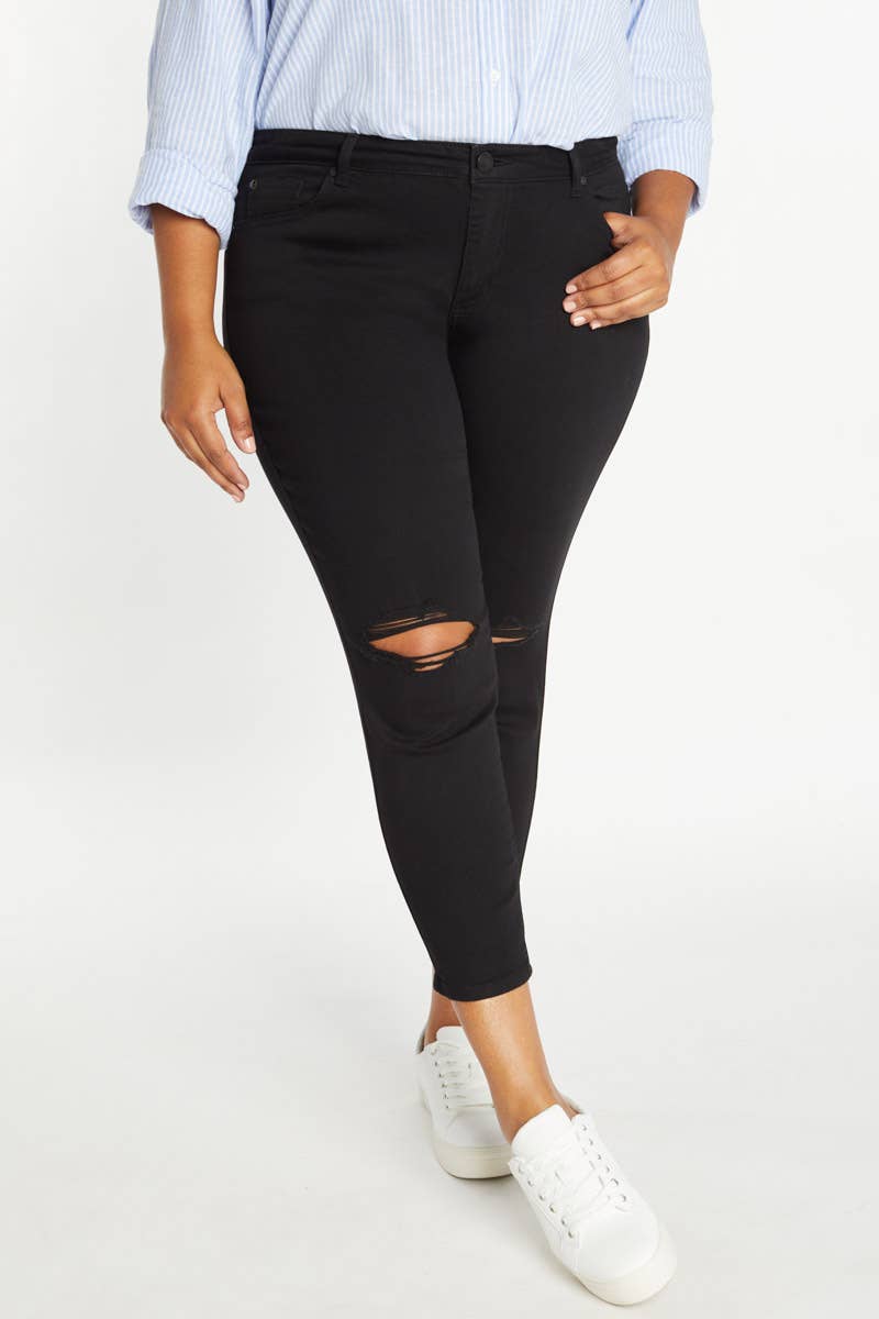 Black OPEN PACK Plus Size Distressed Ankle Grazer Jeans WEP3282XL  for wholesale on Faire1