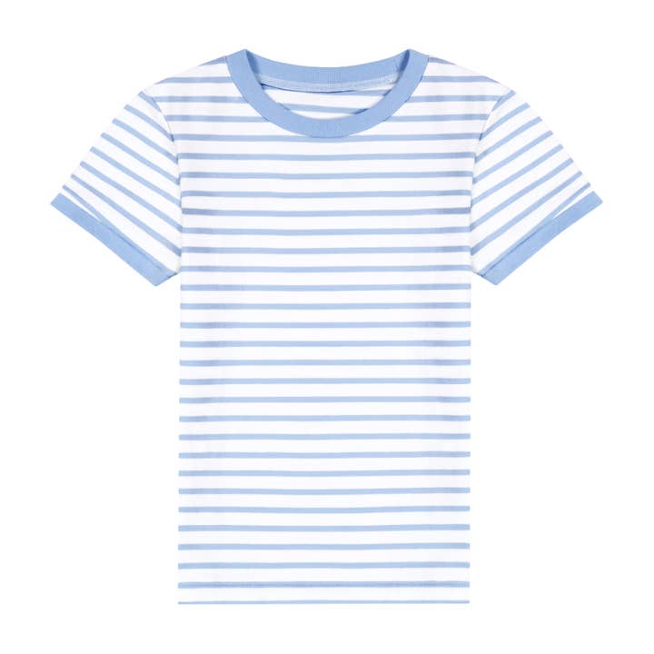 Short Sleeve Ringer Tee - French Blue Stripe for wholesale by Paper Cape