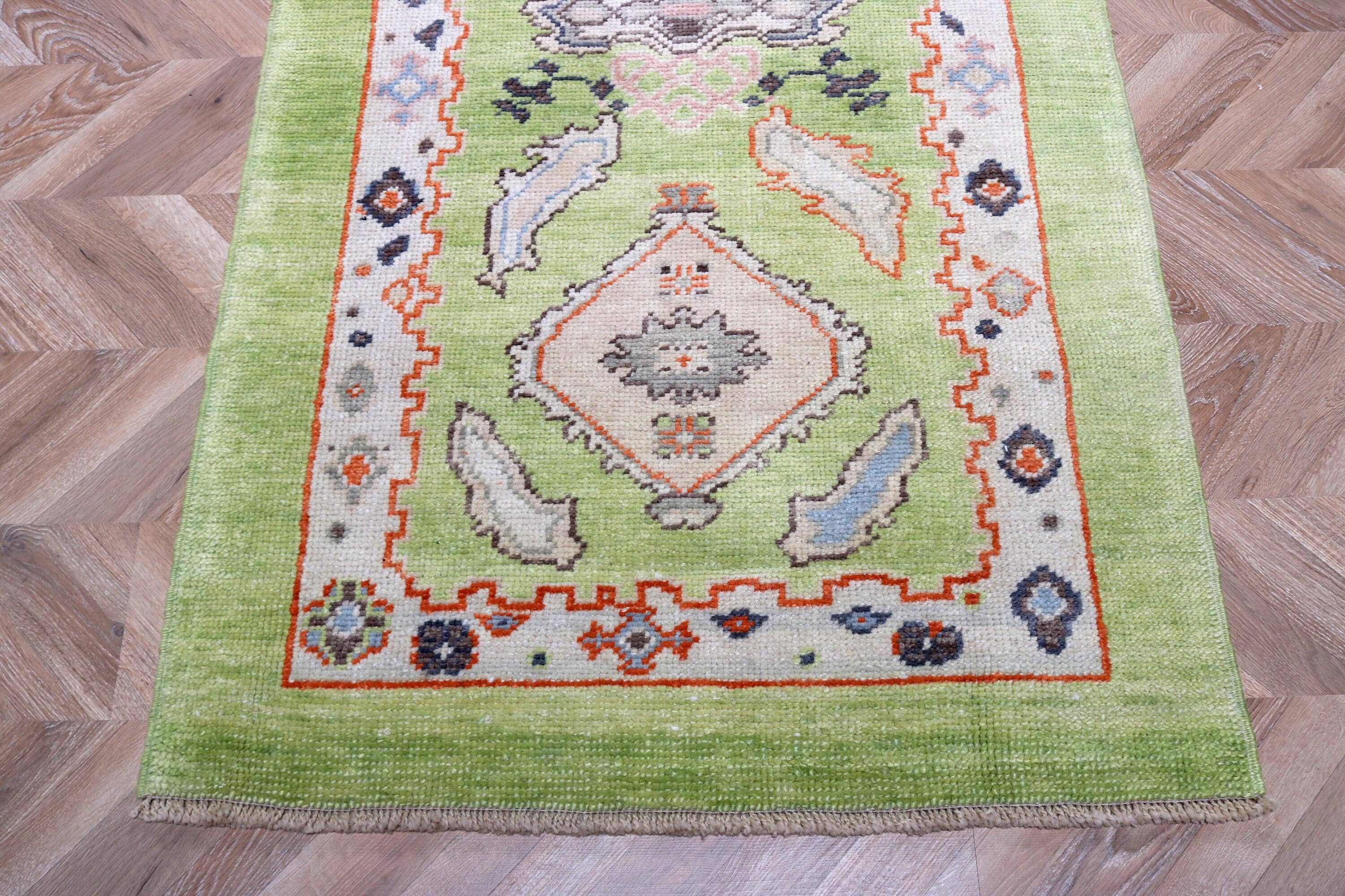 The Loom Wholesale – wholesale Runner rug – Vintage Turkish Green Oushak Wool Runner Rug 3x8 ft3