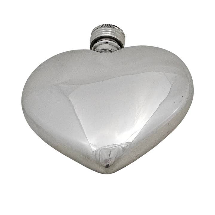 Spirit Flask Heart Shape Pewter 3oz ,With Pouch ,Boxed. SKU #: C1077. for wholesale by Corbell Silver