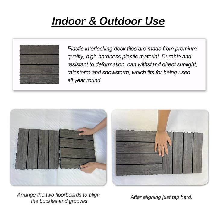 Orange County Decor - Wholesale Outdoor Ornament/Decor - Wood Plastic Composite Deck Tiles Set Of 20Pcs, Diy Interlocking Decking Tiles, Floor Tile, Durable, Maintenance, Waterproof, Indoor Outdoor, 12X12In Dark Grey Dark Grey Modern Plastic Wood Plastic6