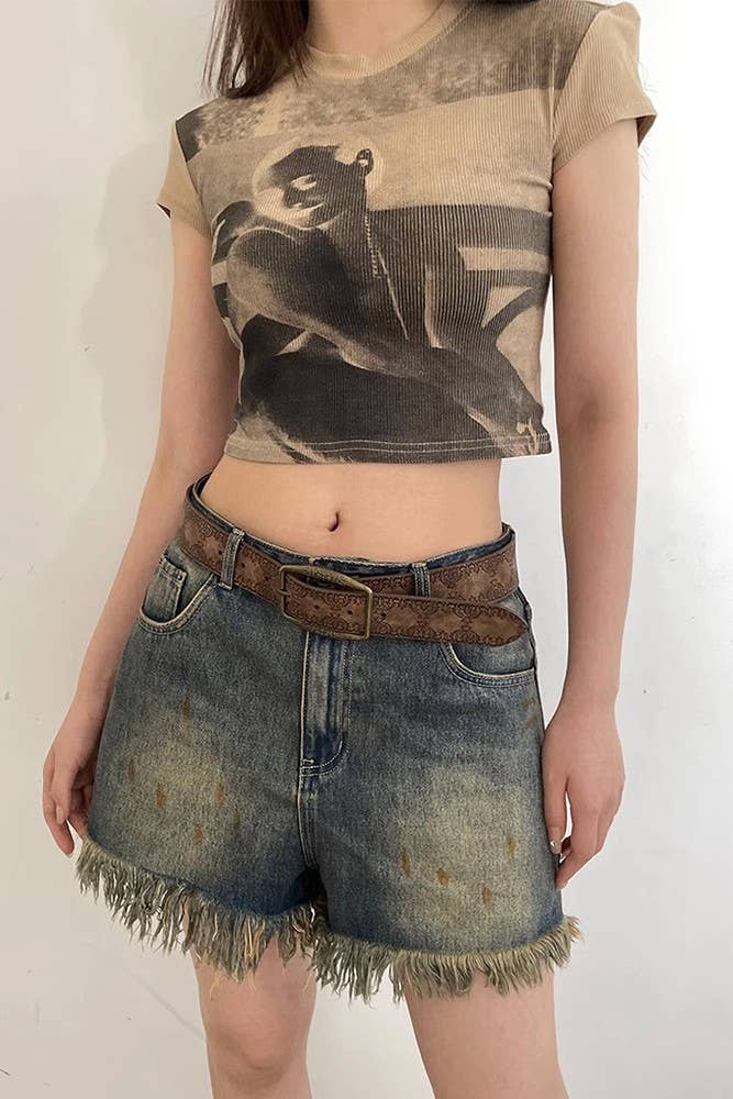 Brown Retro Embossed Waistband ZK1372 for wholesale on Faire3