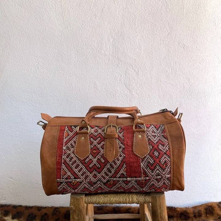 Melecraft – wholesale Weekender bag – men's – Moroccan duffle kilim bag ,Leather kilim travel bag4