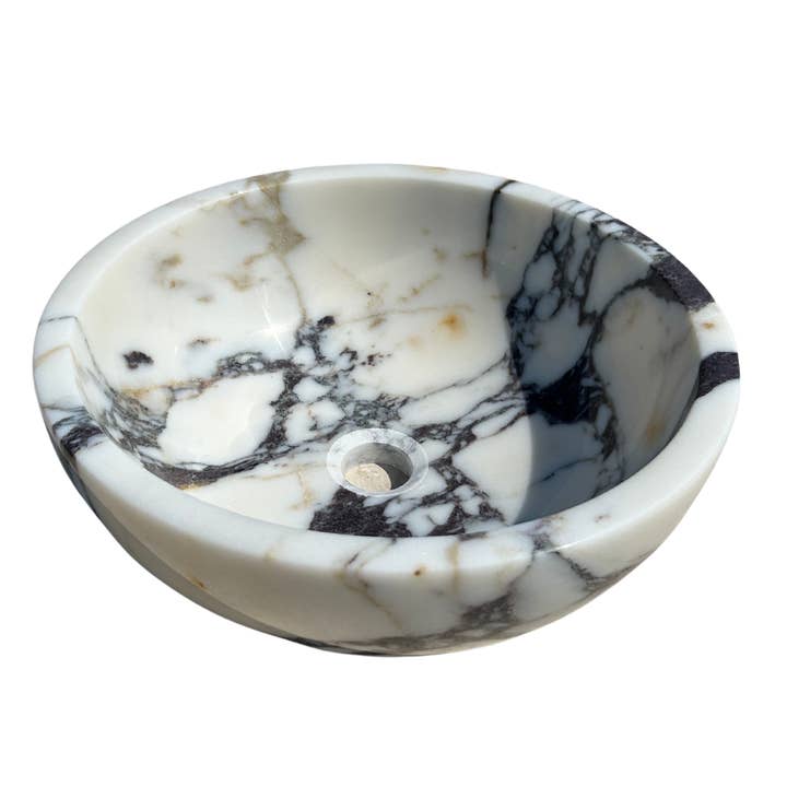 Arbon Marble - Wholesale Bathroom Accessory Set - Calacatta Viola Sink Bowl, 16 inch Round White Marble Sink Bathroom Vanity Top for Rustic Farmhouse
