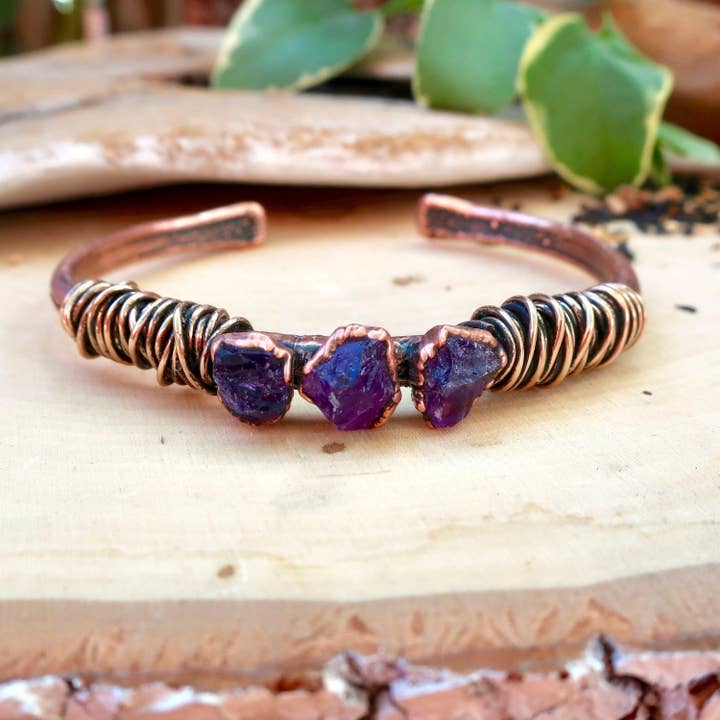Raw Amethyst Electroformed Cuff by Blackbird & Sage for wholesale by Blackbird & Sage Jewelry