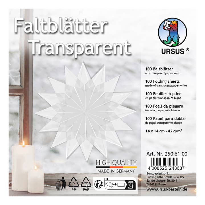 Leaflets “transparent paper, white” 42 g/m² for wholesale by URSUS® / Buntpapierfabrik Ludwig Bähr GmbH & Co. KG