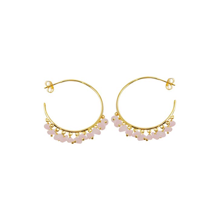Lura Gold Plated Rose Quartz Earrings for wholesale by TALISMAS BIJOUX