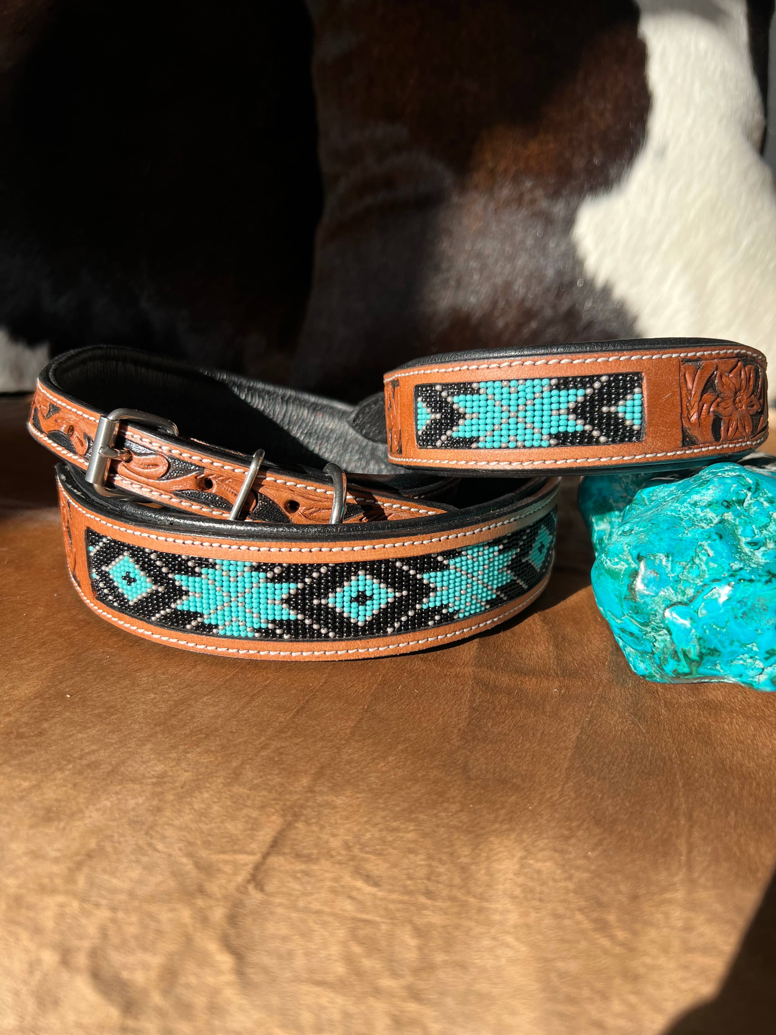 Westrian International - Wholesale Pet collar – Dog - Western Leather Turquoise Black Beaded Bling Dog Collar