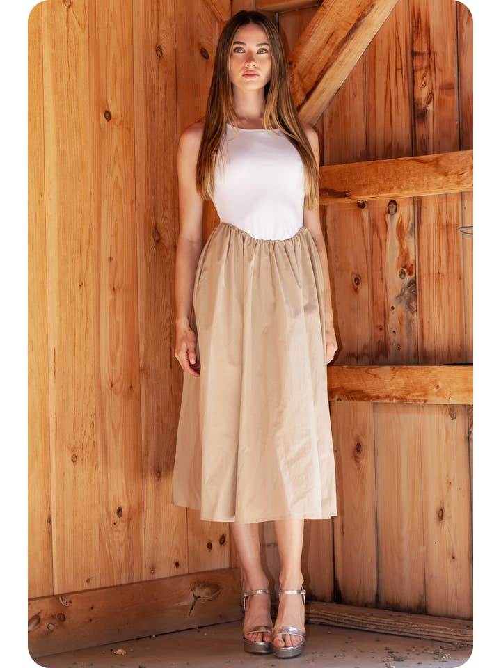 Strut & Bolt - Wholesale Dress - Women's - Knit Contrast Poplin Long Dress