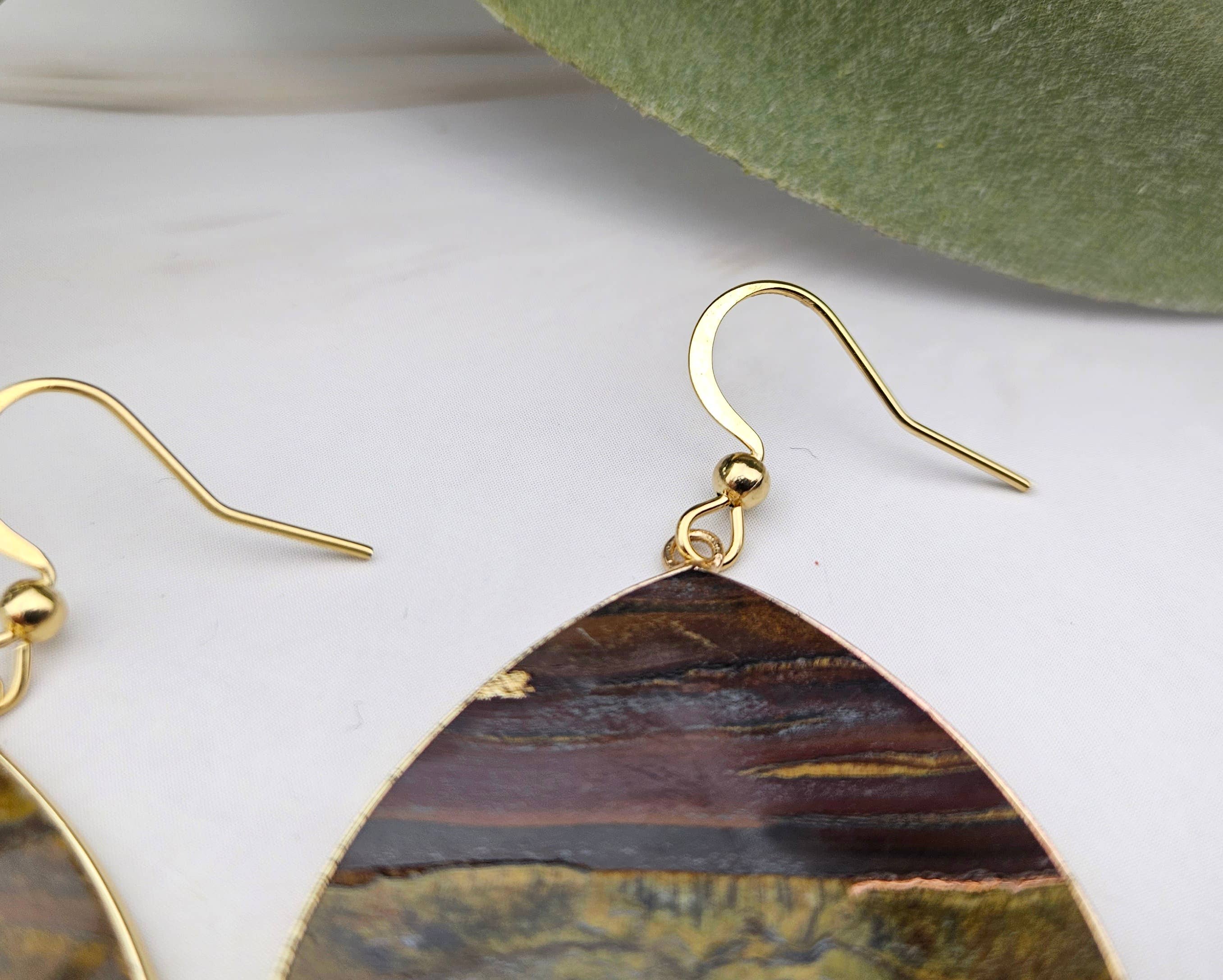 WonderLight Jewelry - Vente Boucles d'oreilles pendantes - Boucles d'oreilles plates en forme de larme - Tigers Eye/Power4