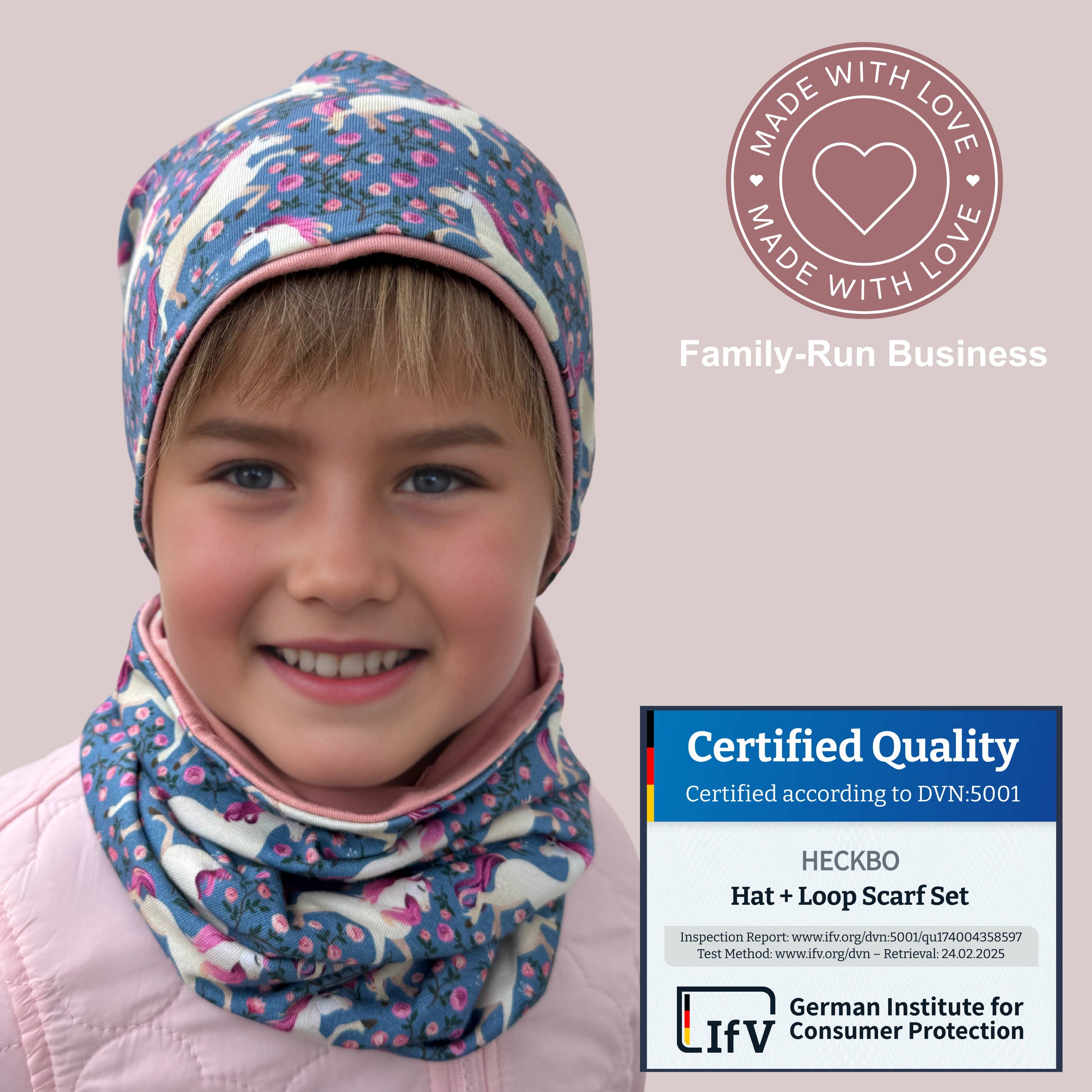 HECKBO - Wholesale Beanie - Kids - Children's Beanie Hat & Scarf Set Horse Reversible 2-8 Years5