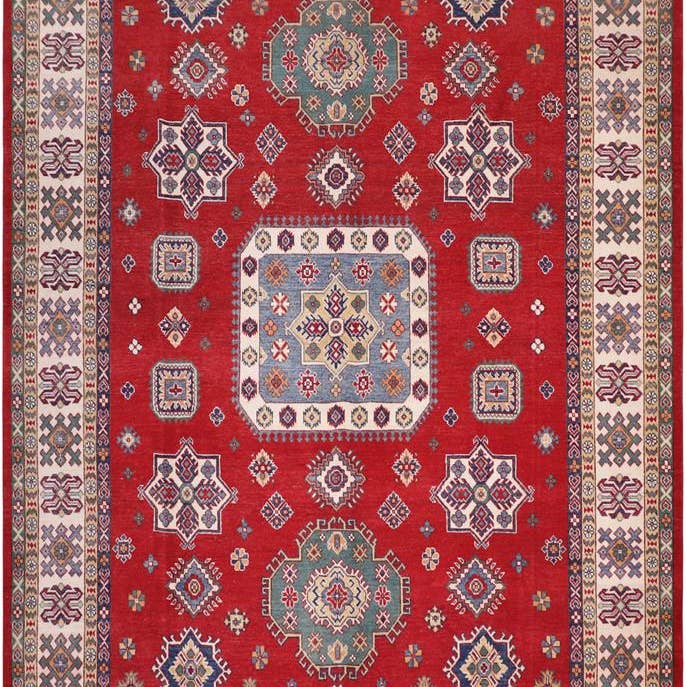 Tapis en laine bohème Kazak Westley rouge/ivoire - 8'0'' x 9'10'' pour la vente par Arshs Fine Rugs