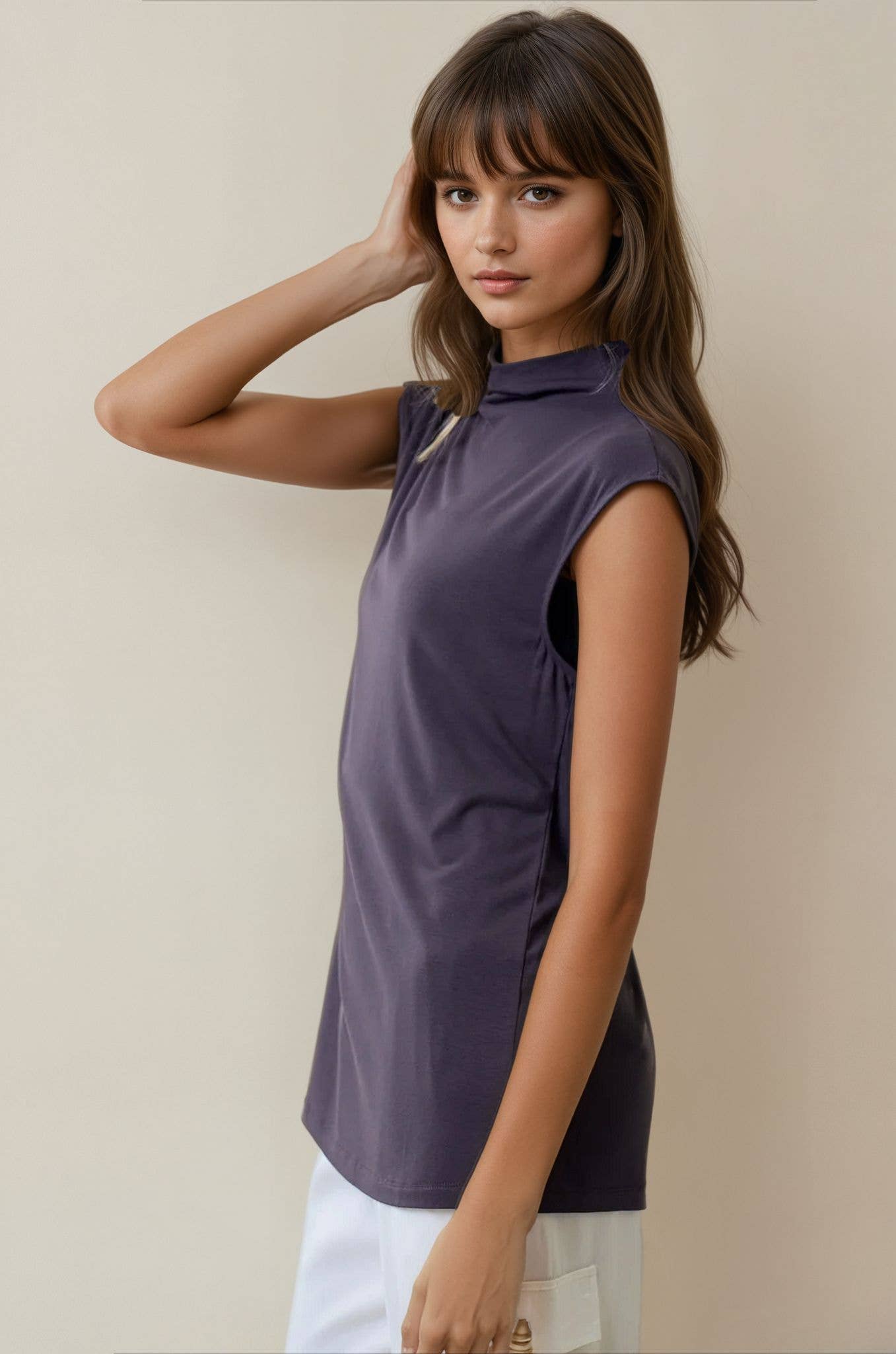 Doe and Rae – Engroshandel Strikket top - Dame – HØJHALSET DROP SKULDER STRIK TOP - 43190T5