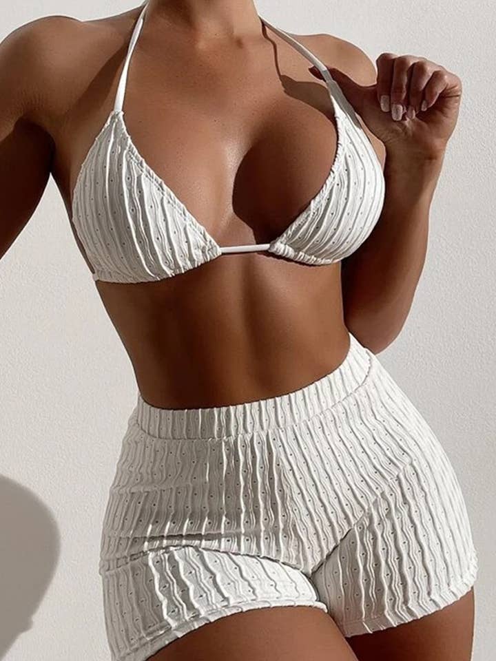 CWMW0747_BOXER SHORTS TWO-PIECE SOLID COLOR SWIMSUIT for wholesale by NINEXIS