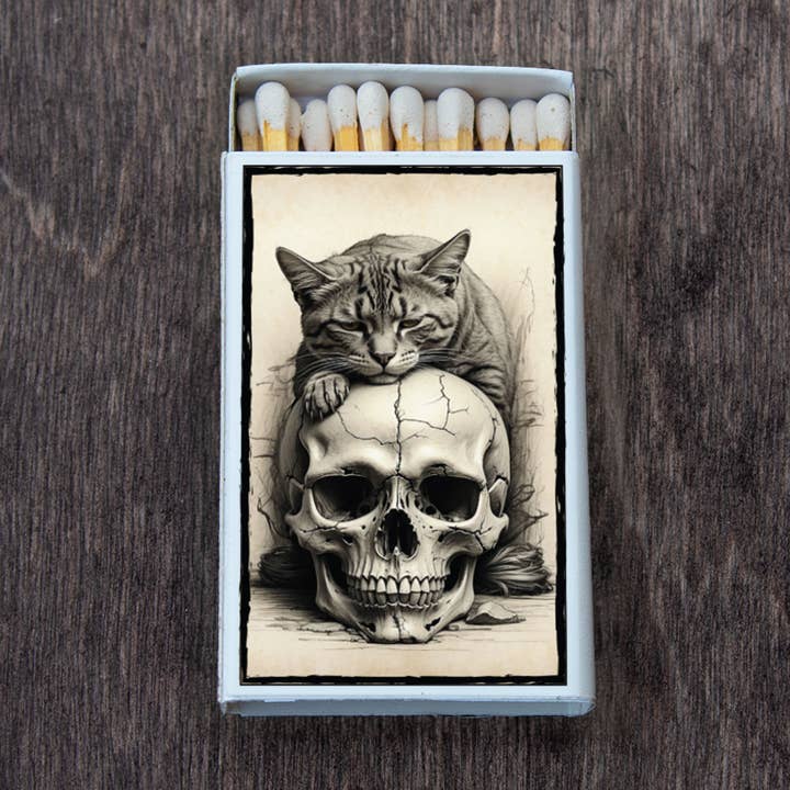 Skull under Cat Matchbox • Candle Acc • Decorative Matches for wholesale by Most Amazing