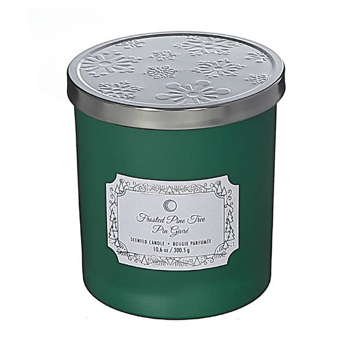 Bougie en pot de 10,5 oz avec couvercle en pin givré pour la vente par IH Casa Decor