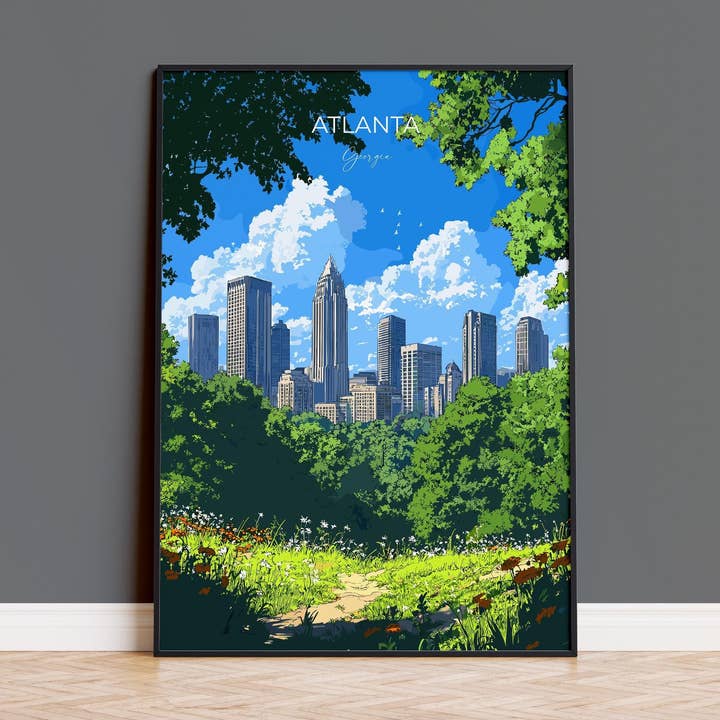 Atlanta Travel Poster, Travel Print of Atlanta, Georgia, Atlanta Art Lovers Gift, USA Gift, Wall Art Print for wholesale by NQ Media Designs