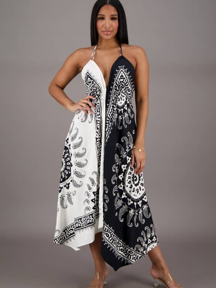 Single Color Black + White Batik Scarf Dress 1927 for wholesale on Faire