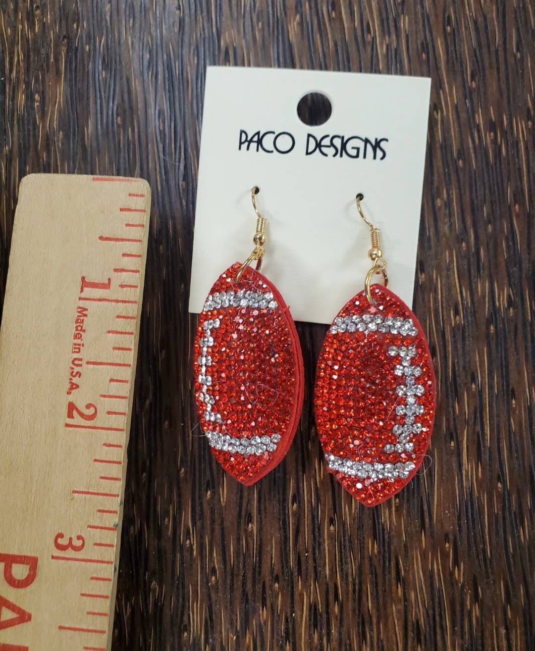Paco Designs - Wholesale Dangle Earrings - Red Blingy Puffy Football Dangle earrings2