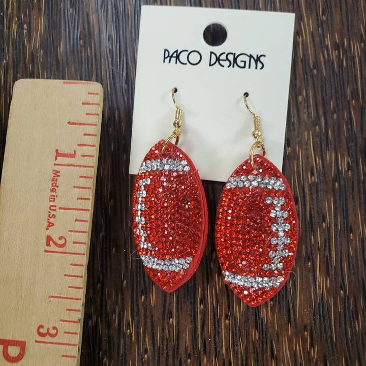 Paco Designs - Wholesale Dangle Earrings - Red Blingy Puffy Football Dangle earrings2