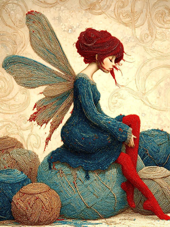 The Knitting Fairy Art Print - Fairies 8"x10" Artwork for wholesale by Mowbi