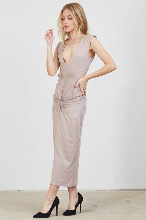 Vestis M - Venta al por mayor Vestido - Mujer - Vestido midi con escote pronunciado y espalda abierta con giro escultórico - Negro9