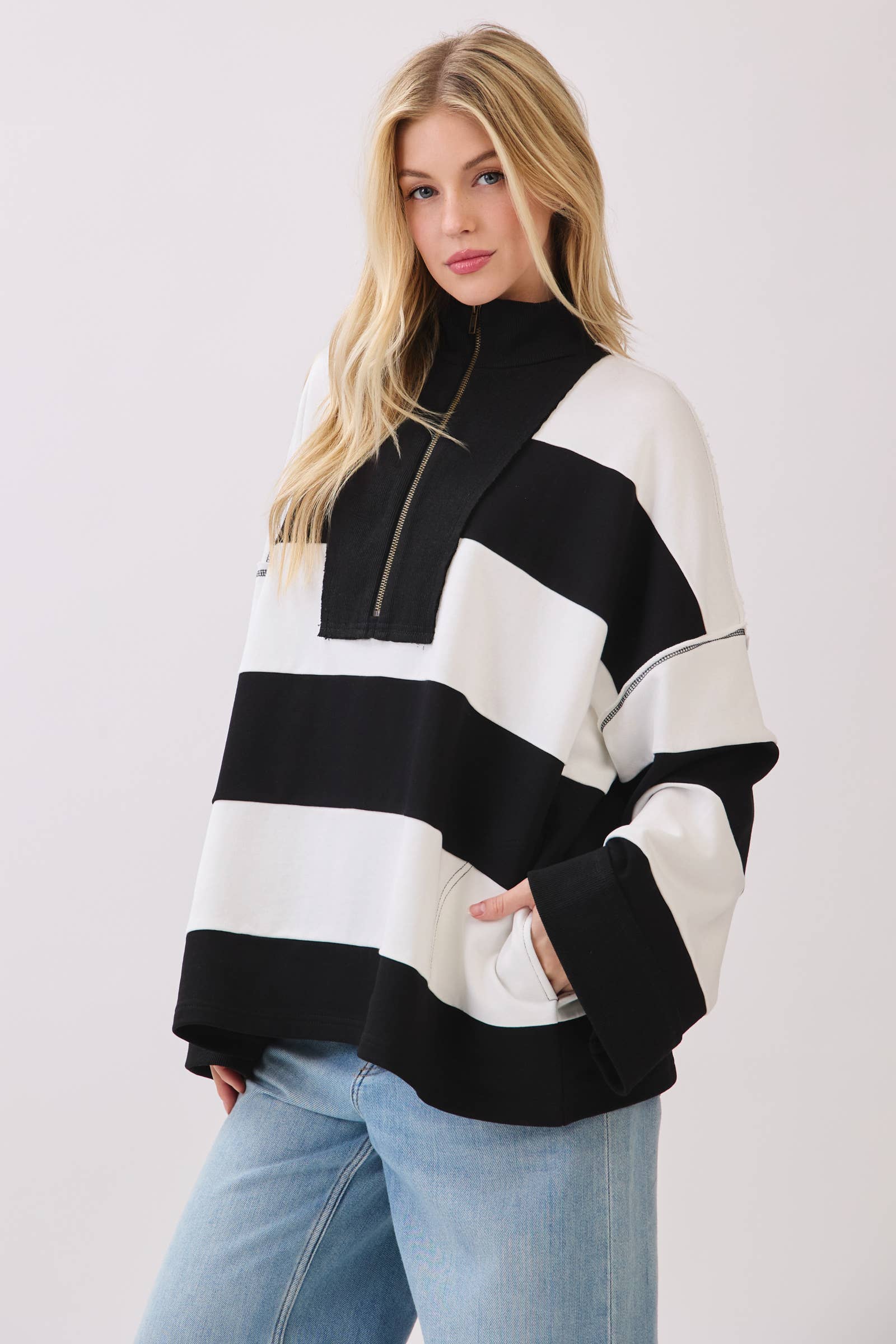 Sewn and Seen - Vente Sweat-shirt – femme - Pull à fermeture éclair rayé16