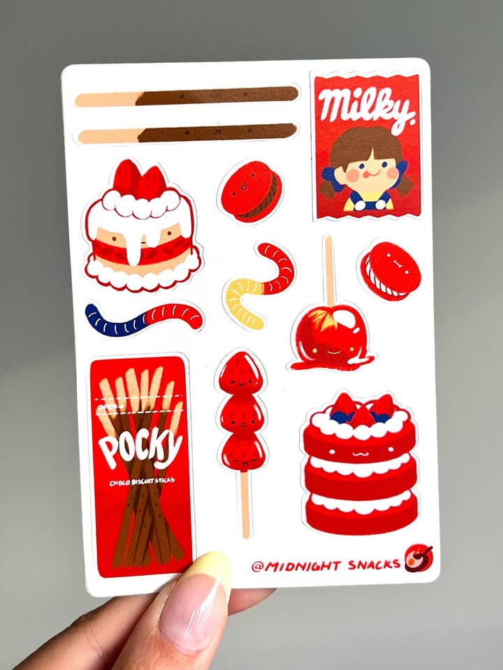 Red Snacks Foods Sticker Sheet for wholesale by Midnight Snacks