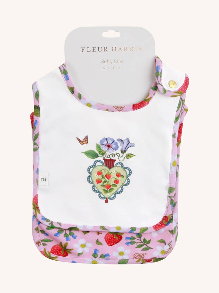 'Hearts Floral' Dandy Duo Bibs - 2 Pack - Pink for wholesale by Fleur Harris
