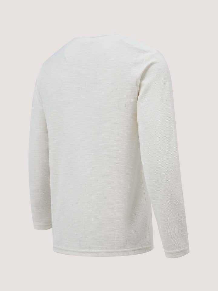 Brian Oak Limited – Großhandel T-Shirt – Herren – Langärmliges Off-White T-Shirt mit Struktur und Rundhalsausschnitt