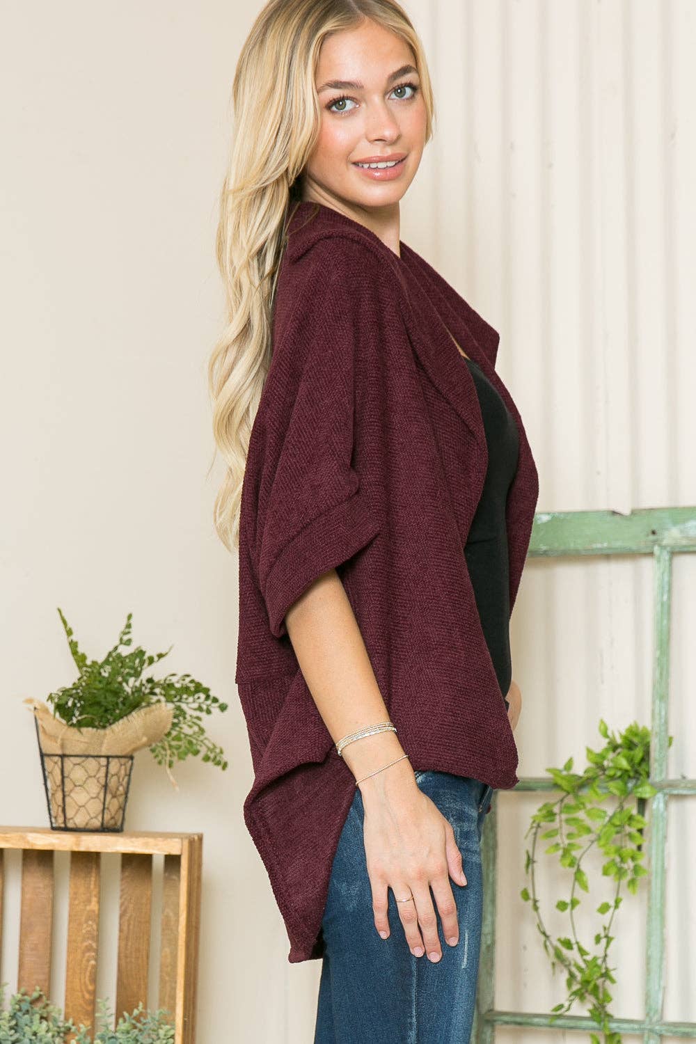 Orange Farm Clothing - Vente Cardigan – femme - Cardigan texturé à col châle, 3 couleurs5