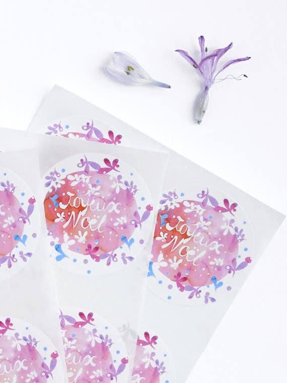 Juego de 12 etiquetas adhesivas de Feliz Navidad para venta al por mayor de Thévy Guex