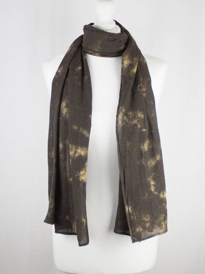 Écharpe en coton tissé à chevrons imprimé Tie-Dye - Marron Jaune pour la vente par SVEZElife