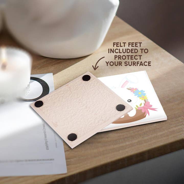 3dRose - Wholesale Coasters - 3dRose, Cute White Easter Bunny In An Easter Basket Illustration, Coaster3