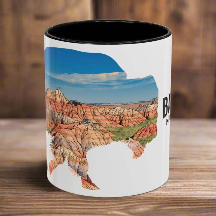 Caneca de Café com Acento do Parque Nacional Badlands 11oz 15oz Dakota do Sul por atacado de Parks Apparel