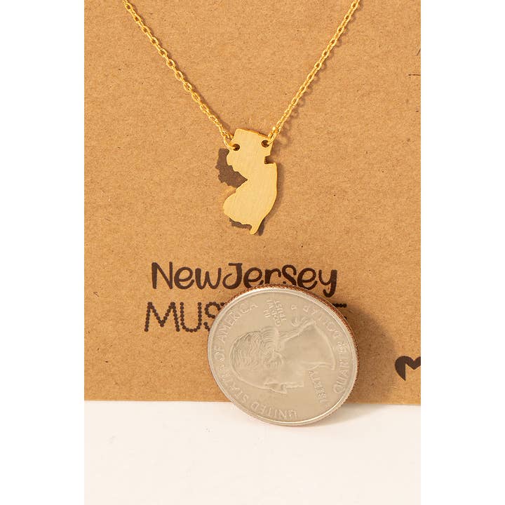 Fame Accessories - Wholesale Pendant/Charm Necklace - New Jersey State Pendant Necklace