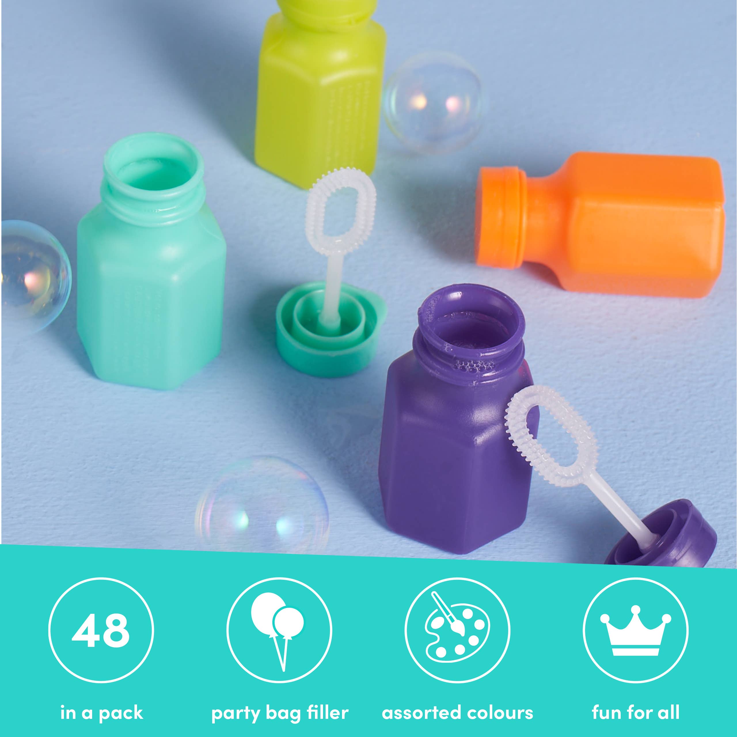 The Twiddlers – Großhandel Seifenblasenstab – Kinder – 48 Mini Party-Seifenblasensets mit Stäbchen – 17 ml4