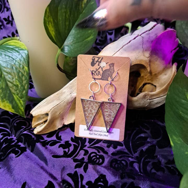 Hell Kitten RVA - Wholesale Dangle Earrings - Snakeskin Shed Silver Tone Triangle (Earrings)2