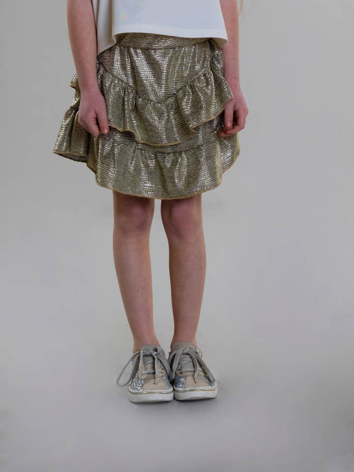 Saia de camadas dourada para meninas com cós elástico por atacado de Pear