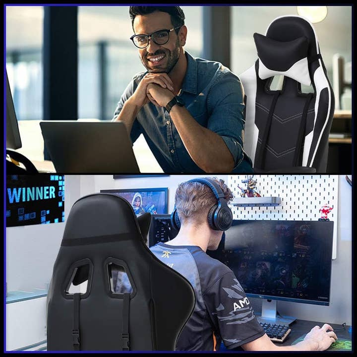 Ergonomic Gaming Chair With Lumbar Support Footrest White for wholesale on Faire3