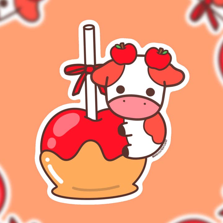 Autocollant en vinyle Pomme d'amour Vache pour la vente par BerryCuteStudio